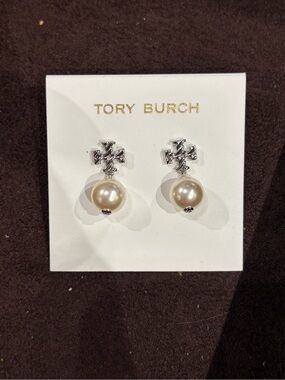 Tory Burch silver -tone pearl pave pearl structured earrings silver  color small